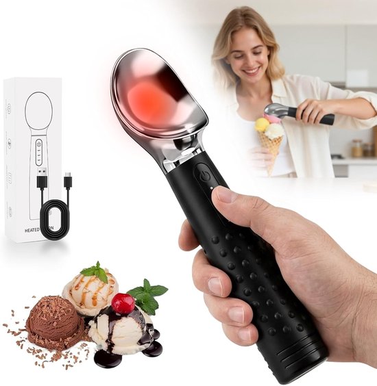 Beheizbarer Eisportionierer Mit 3 Temperaturstufen, Wiederaufladbarer Eisportionierer Aus Zinklegierung, Elektrischer Eislöffel Mit Led-anzeige, Für Gelato Und Sorbet