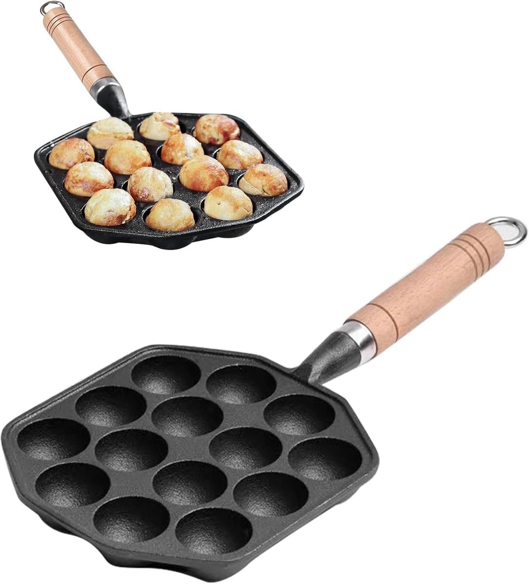 Takoyaki-pfanne Aus Gusseisen – Grillpfanne Für Oktopusbällchen Mit 14 Mulden, Hervorragende Wärmeleitung, Multifunktionale Pfannkuchenpfanne Für Oktopusbällchen