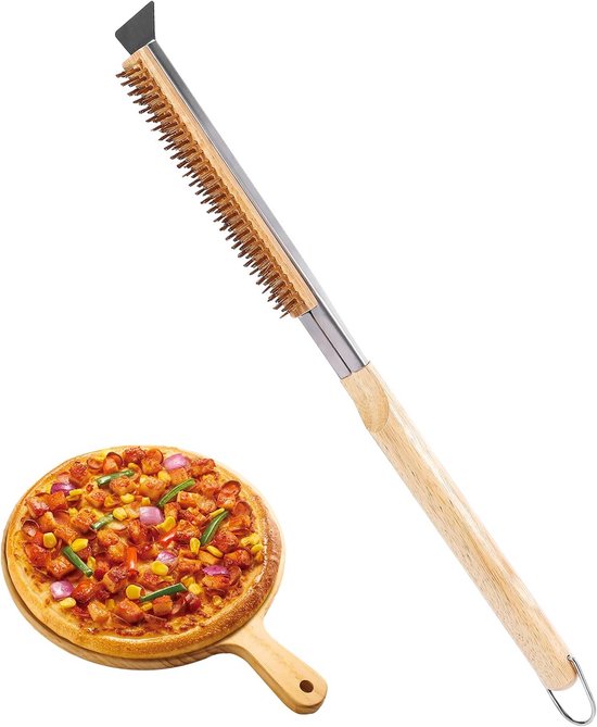 Pizzaofenbürste – Grillreiniger – Ofenreinigung – Mit Metallschaber – 53 Cm – Holzfarben