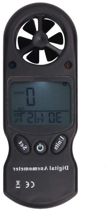 Anemometer Zur Messung Der Windgeschwindigkeit Mit Temperatur- Und Feuchtigkeitsmesser.