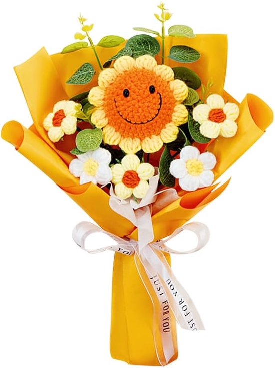 Gehäkelter Blumenstrauß Handgefertigte Häkelblumen Gestrickte Lächelnde Sonnenblume Gestrickter Blumenstrauß Künstliche Blumen Für Muttertag Abs