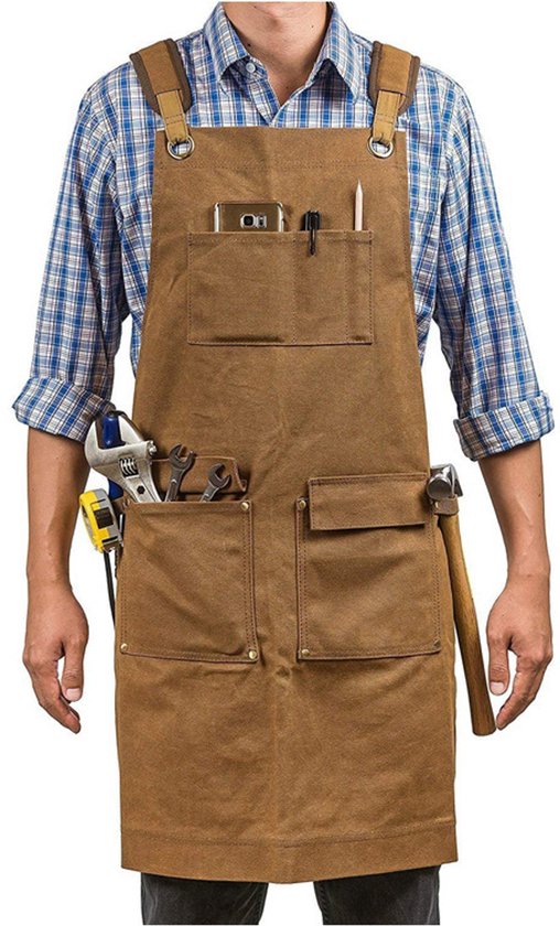 Strapazierfähige Arbeitsschürze Für Damen Und Herren – Robuste Schreinerschürze Mit Werkzeugtaschen, Schrittgurten Und Verstellbarer Passform