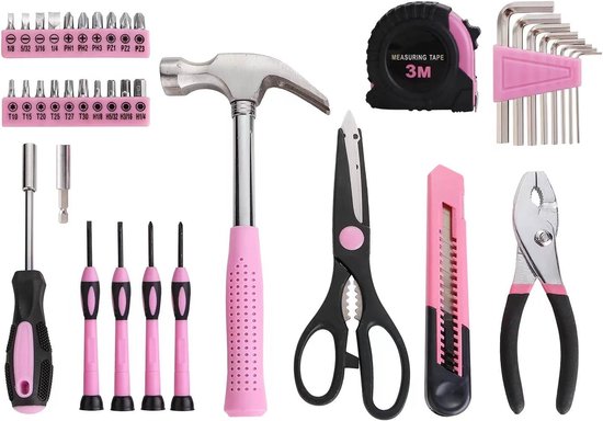 39-teiliges Universelles Haushaltswerkzeugset In Rosa Für Frauen Kleines Set Mit Werkzeugkasten Ideal Für Zuhause Garage Büro Und
