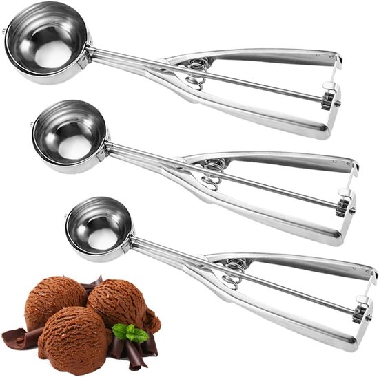 3 Teilig Eiskugelportionierer Ø 6 Cm Eiskugelportionierer Aus Edelstahl Für Eiskugeln Eislöffel Portionierlöffel Donutlöffel Eiskugelportionierer