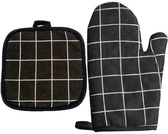 Kariertes Ofenhandschuh- Und Topflappen-set – 2-teilig Hitzebeständig, Rutschfest Und Abwaschbar Für Küche, Backen Und Grillen