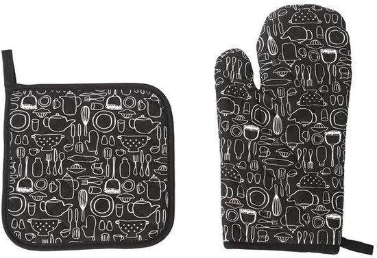 Küchen-ofenhandschuh- Und Topflappen-set Mit Print – 2-teilig Hitzebeständig, Abwaschbar Und Stilvoll Zum Backen Und Kochen