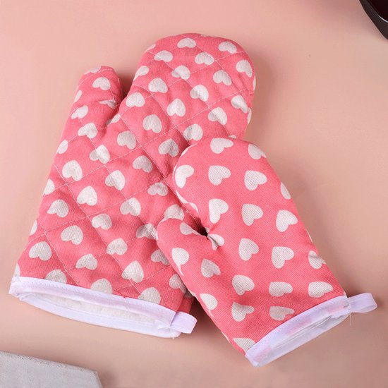 Rosa Ofenhandschuhe Mit Herzmotiv (2-teilig) – Hitzebeständig, Waschbar & Stylisch Ideal Zum Backen, Für Die Küche & Als Geschenk