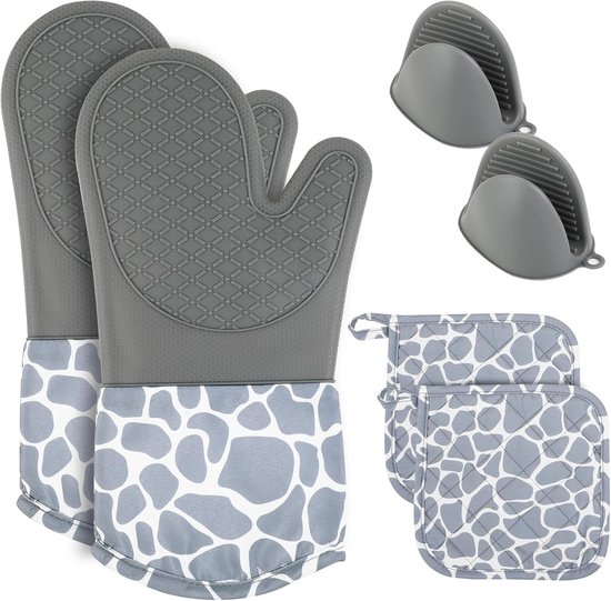 Ofenhandschuh-set Mit Topflappen 6-teiliges Premium-set Hitzebeständig Bis 230 C Inkl 2 Silikon-minihandschuhe 2 Backhandschuhe Und 2 Topflappen