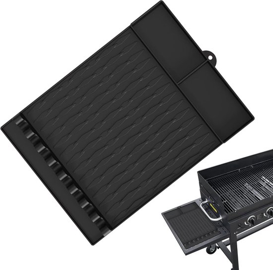 Hitzeisolierende Schutzmatte Grillwenderhalterung Silikon-grillmatte Waschbare Hitzeisolierende Matte Grillmatte Mit Zwei Fächern Grillzubehör Schwarz