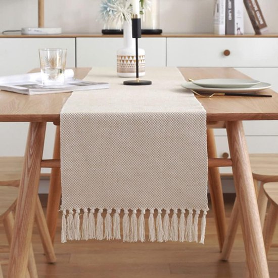 Tischläufer Im Rustikalen Stil Mit Quasten – Waschbar – Geeignet Für Küchentische, Partys, Geburtstage, Hochzeiten Und Mehr – 32 X 240 Cm – Stil D