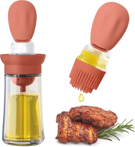 Ölspender Mit 3-lagigem Pinsel, 180 Ml Hellblaue Glasflasche Olivenöl Für Die Küche, Verstellbare Sprühdüse Zum Grillen, Kochen Und Backen