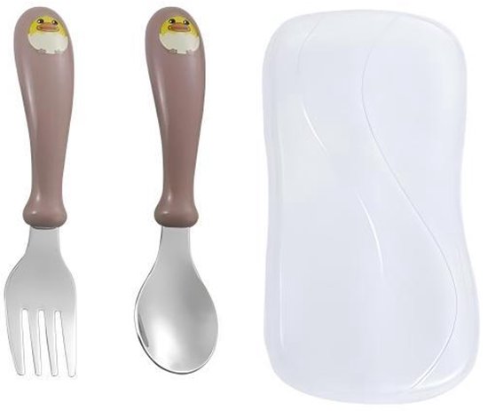 Dreiteiliges Kindergeschirr-set – Löffel, Gabel – Edelstahl – Kunststoffgriff – Niedliches Kükenmuster