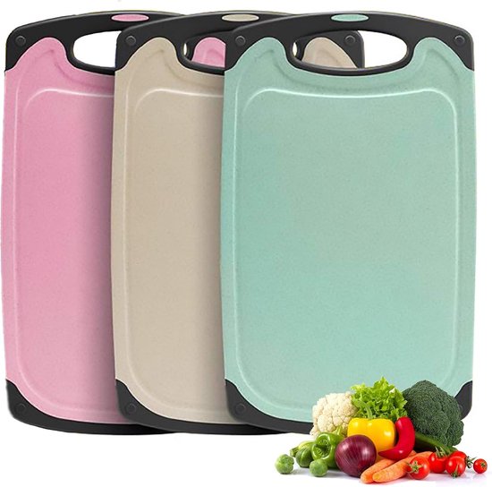 Schneidebrett-set – Weizenstroh – Bpa-frei – Beige, Grün, Rosa