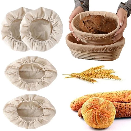 Vierteiliges Leinen-backset Für Brot – Runde Und Ovale Gärtücher – Cremeweiß
