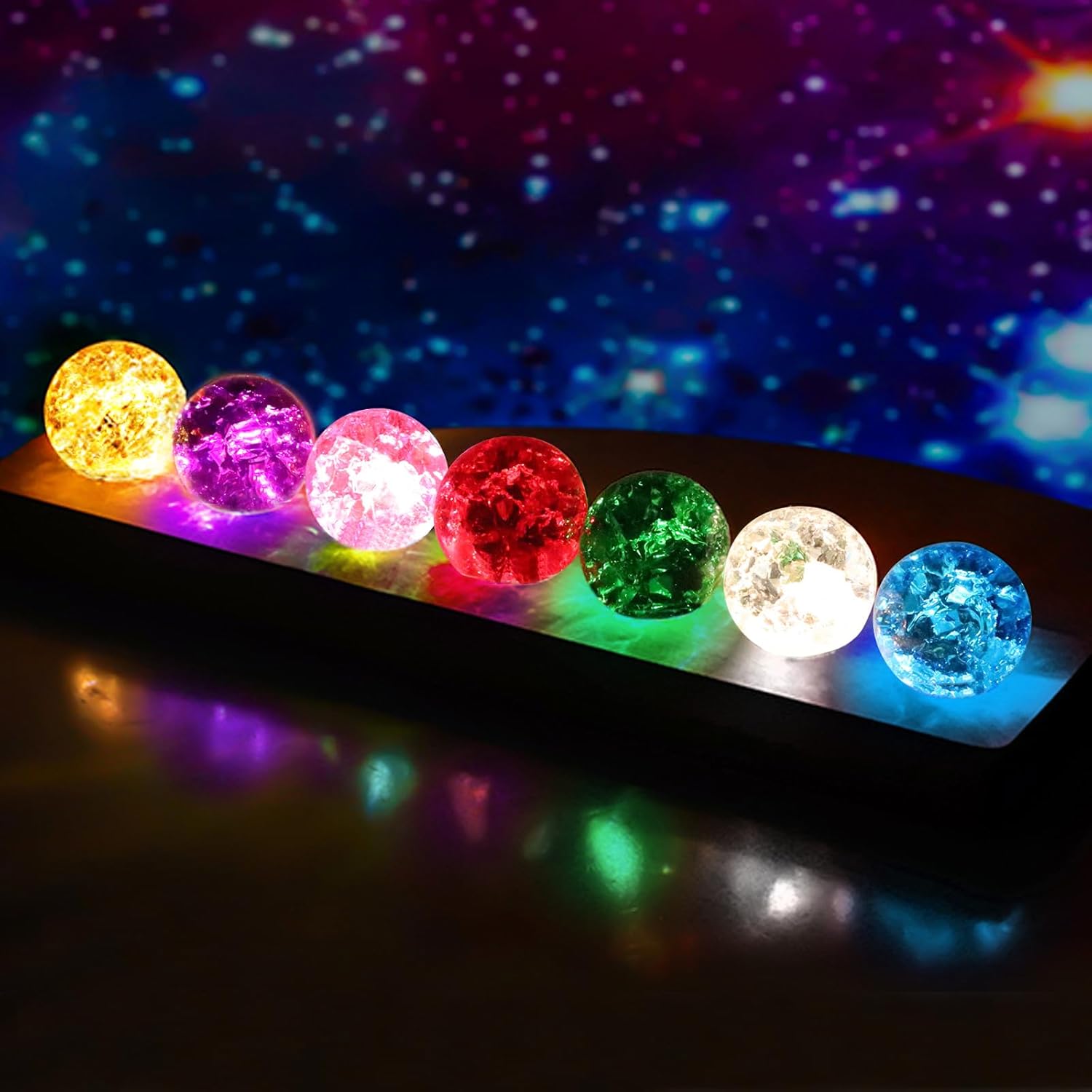 3d-kristall-nachtlicht – 4 Cm – Mit Holzsockel – 7 Farbige Kristallkugeln Mit Led-beleuchtung – Geeignet Für Wohnzimmer Und Schlafzimmer