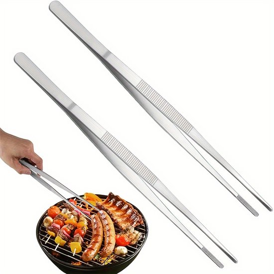 2 Stück Edelstahl-kochpinzetten, 20 Cm Lang, Grillzangen, Kochzangen Zum Kochen, Grillen Und Backen