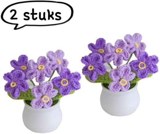 2 Teiliges Deko Set Fertige, Handgestrickte Topfpflanze Gestrickte Kunstblumen Für Die Heimdekoration Gehäkelter Strauß/geschenk Mit Kunstblumen