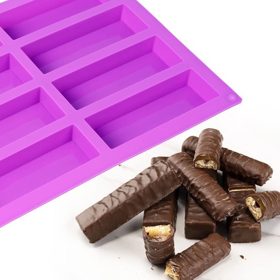 Silikon Backform 8 Riegel Schokoriegel, Schokolade, Müsliriegel, Gebäck, Fudge, Nougat 3 Stück
