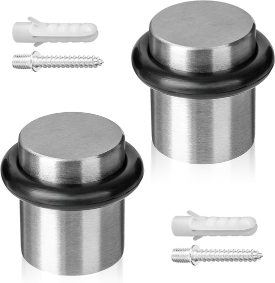 Schraubbarer Bodenstopper, 2 Stück, Türstopper Aus Edelstahl – Ø 20 X 25 Mm – Gebürstet, Inklusive Schrauben Und Dübeln