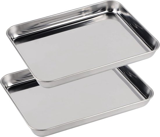 Set Mit 2 Kleinen Backblechen 23 X 17 X 2 5 Cm Rechteckige Auflaufform Kuchenform Grillplatte Edelstahl Zum Backen Braten Kochen 2,5 Cm