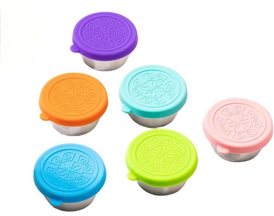 6-teiliges Salatdressing-set Kleine Gewürzgläser Aus Edelstahl 45 Ml Lebensmittelbehälter Mini-dip-saucenbehälter Mit Silikondeckeln Für Snacks