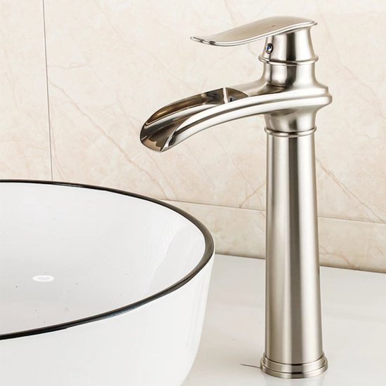 Badewannenarmatur – Hoher Wasserfall, Retro-matt Gebürstet, Messing, Einhebelmischer
