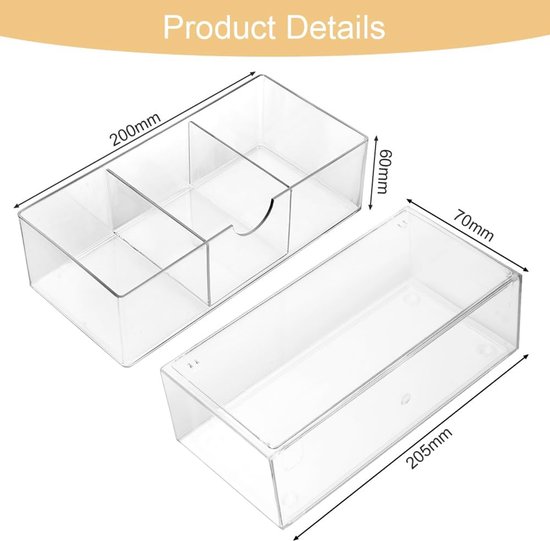 Quadratischer Wattestäbchenhalter Kleiner Schubladenorganizer 3-teiliger Wattebauschbehälter Mit Acryldeckel Schubladenorganizer Für Ohrringe