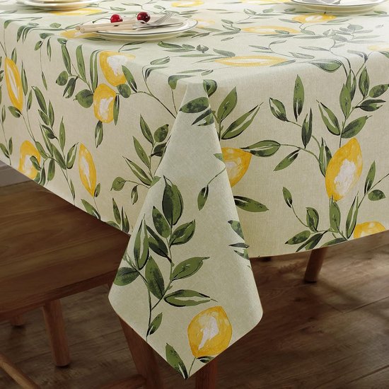Rechteckige, Zitronengelbe Tischdecke – Abwischbares, Wasserfestes Und Ölbeständiges Pvc Für Sommer, Küche, Partys, Picknicks Und Terrasse – 140 X 180 Cm