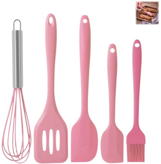 5-teiliges Silikon-backspatel-set – Rosa