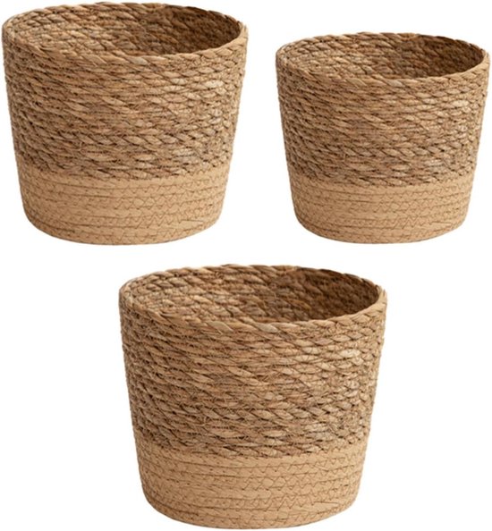 Gewebtes Pflanzkübel-set – Seegrastöpfe – Pflanzendekoration – Integrierte Wasserdichte Schicht – 3 Größen – Natur