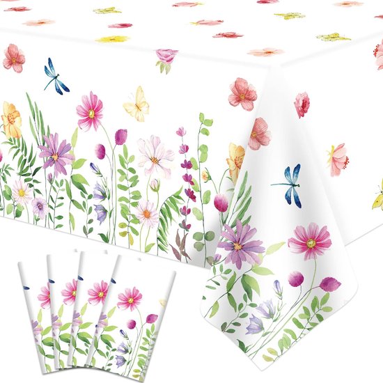 4er-set Tischdecken Mit Wildblumenmuster (137 X 274 Cm) – Wasserabweisend, Frisches Frühlingsdesign, Für Esstisch Und Gartenpartys