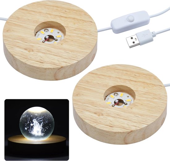 Led-displayständer Aus Holz – 2 Stück – Usb – Warmweißes Licht