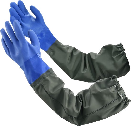Wasserdichte Handschuhe Lange Wiederverwendbare Handschuhe Baumwollfutter Elastisches Modell Wasserdicht Öl Säure Und Laugenbeständig 70 Cm Blau