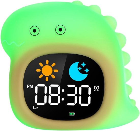 Digitaler Kinderwecker – Schlaftrainer-uhr – Hilft Kindern Beim Einschlafen – Sonnenaufgangssimulation – Kompakte Größe – Dinosaurier
