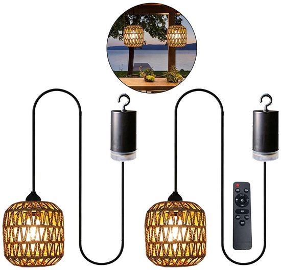 Zwei Sets Batteriebetriebener Pendelleuchten Im Boh Me-stil Mit Fernbedienung Kabellose Rattan-pendelleuchten Geeignet Für Gärten Campingplätze