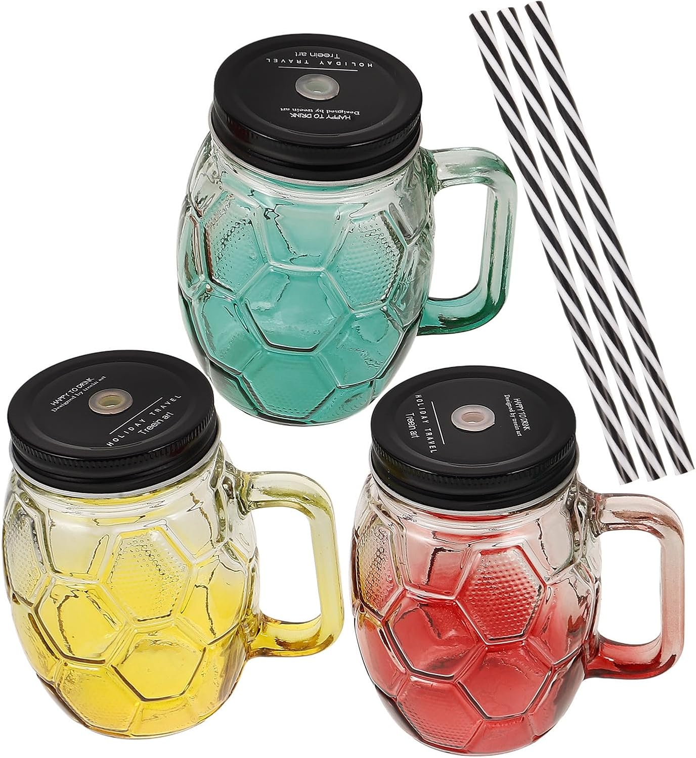 3er-set Opalglasbecher Mit Henkel, Deckel Und Strohhalm, 450 Ml Fassungsvermögen, Praktisch Für Kalte Getränke Im Freien Und Zu Hause, Wiederverwendbar
