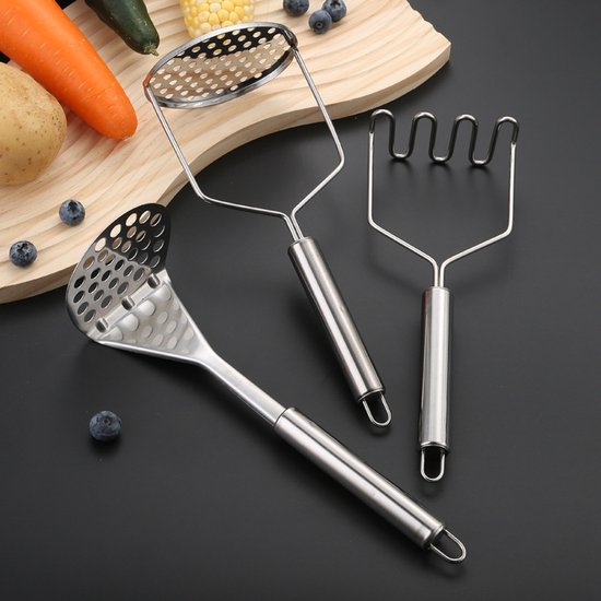 3-teiliger Kartoffelstampfer, Robuste Kartoffelpresse Aus Edelstahl Mit Hochglanzpolitur, Geeignet Für Gemüse, Obst Und Gemüse, Spülmaschinenfest