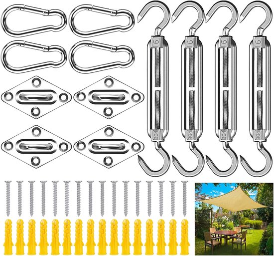 Montageset Für Sonnensegel – 44-teiliges Set Mit Befestigungsteilen, Montagezubehör Aus Edelstahl 304 – Geeignet Für Garten-sonnensegel