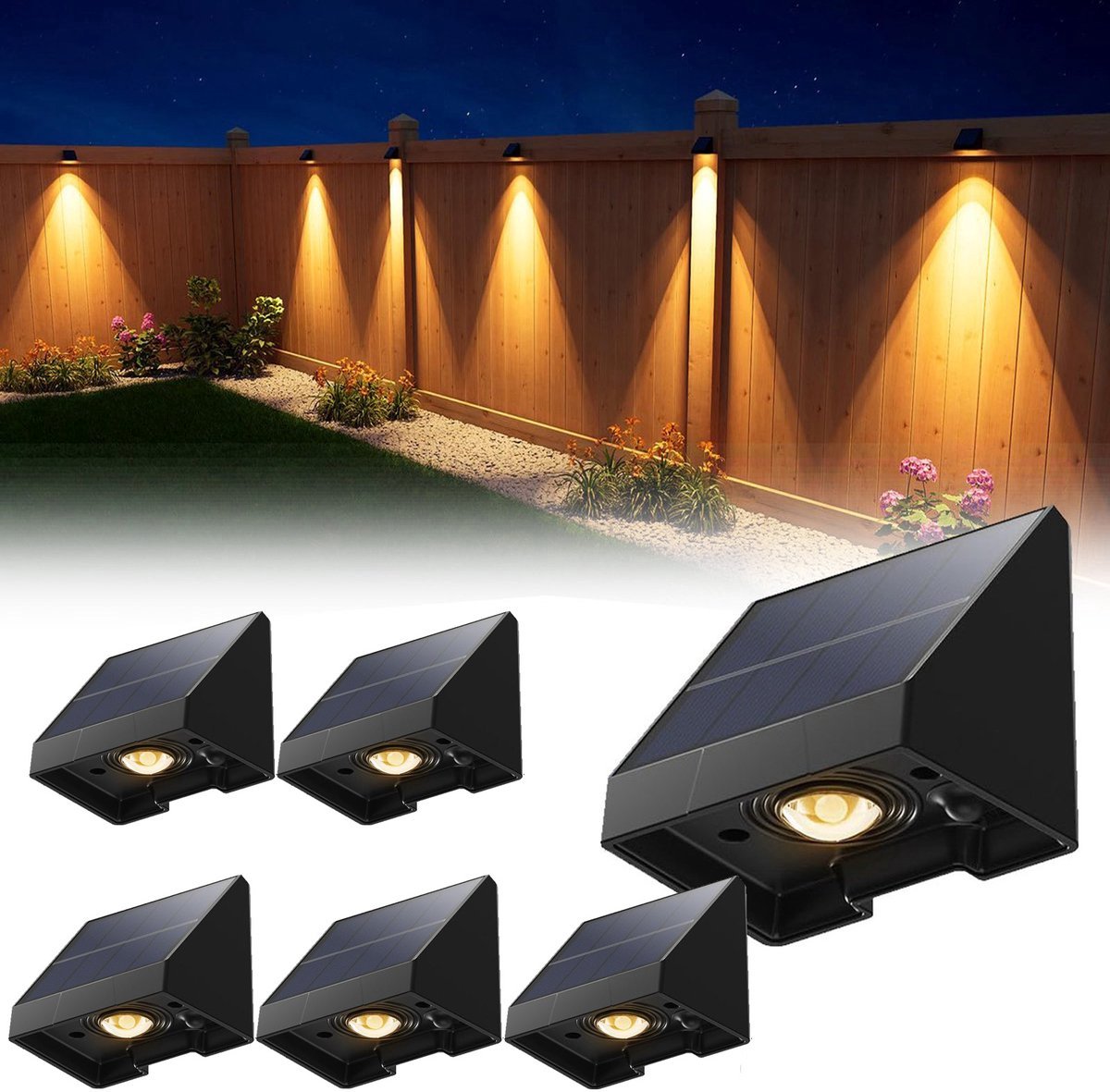6er-pack Dekorative Solarleuchten Für Zäune – Wasserdichte, Solarbetriebene Led-außenbeleuchtung Mit Warmweißem Licht – Für Wände, Terrassen, Gärten, Zäune, Garagen Und Pools – Einfache Installation –