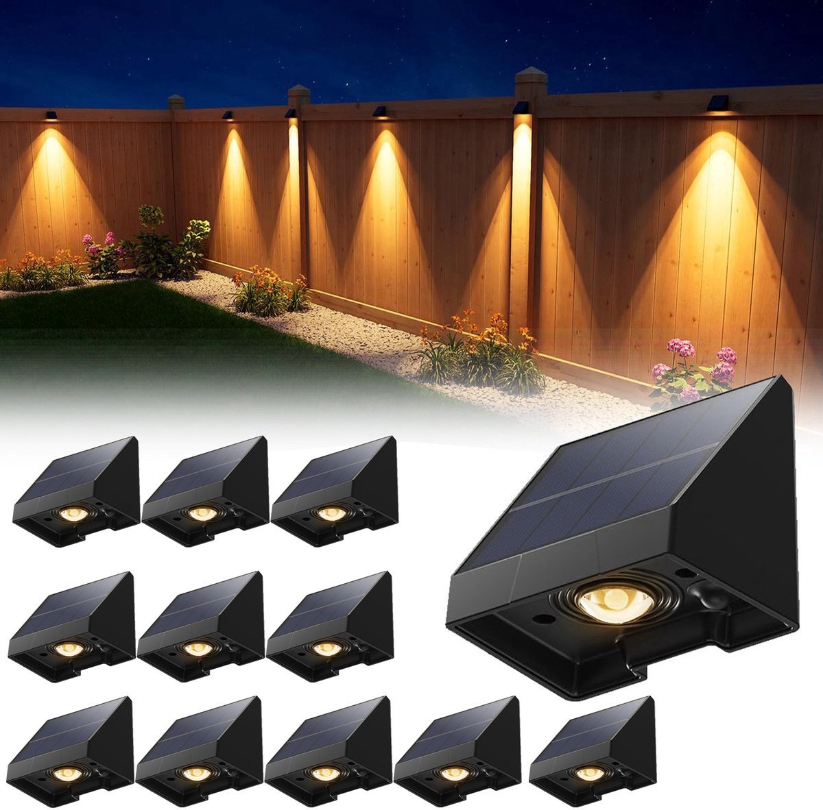 12er-pack Dekorative Solarleuchten Für Zäune – Wasserdichte, Solarbetriebene Led-außenbeleuchtung Mit Warmweißem Licht – Für Wände, Terrassen, Gärten Usw.