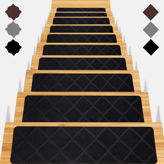 Treppenmatten Für Stufen – 15 Stück (20 X 75 Cm), Rutschfeste Teppichstufen Für Den Innenbereich, Sicher Für Kinder, Senioren Und Haustiere, Tpe-rückseite