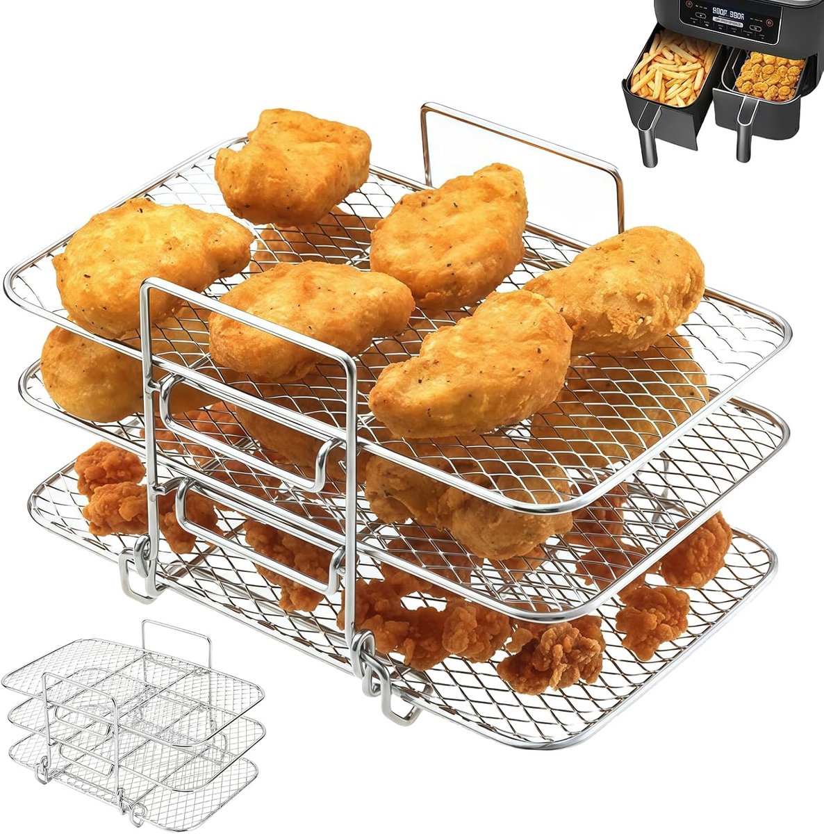 Zubehör Für Heißluftfritteusen, 3-stöckige Heißluftfritteuse, Grillrost Für Ninja Foodi Dual Zone Af300eu/af400eu, Multifunktionaler Heißluftfritteusenrost, Zubehör Für Heißluftfritteusen