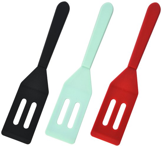 Set Mit 3 Silikon-lochspateln In Schwarz, Mintgrün Und Rot – Antihaftbeschichtet, Hitzebeständig, Ideal Für Empfindliche Gerichte