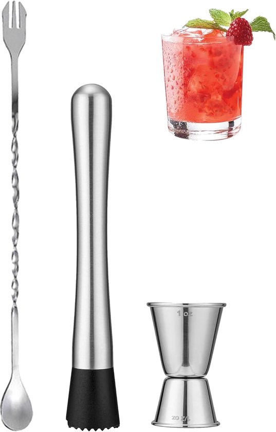 Professionelles Barzubehör-set Bestehend Aus Einem 25 Cm Langen Rührstab Aus Edelstahl Einem Barlöffel Und Einem Messbecher Speziell Für Und Für