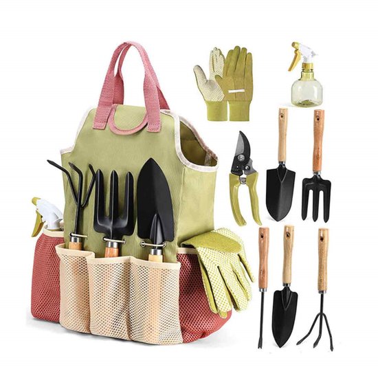 9-teiliges Gartenwerkzeug-set Für Damen – Inklusive Tragetasche, Handschuhen, Gartenschere Und Sprühflasche – Ergonomisch Und Rostfrei