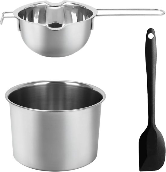 3-teiliges Set – 600 Ml Doppelwandiger Topf – Doppelwandiger Topf Aus Edelstahl 304 – Inklusive 16 Cm Heizeinsatz Und Silikonspatel