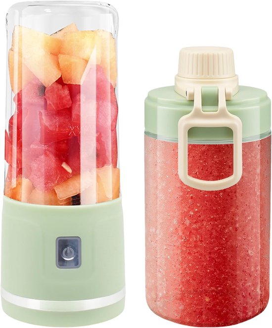 Kabelloser, Tragbarer Mixer In Mintgrün Mit 38 Klingen, Zwei Glasbechern Und Wiederaufladbarem Akku (450 Ml) – Für Smoothies Und Frische Säfte Unterwegs
