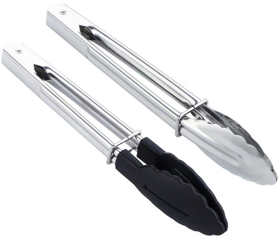2 Multifunktionale Grill Und Küchenzangen 18 Cm Handliche Größe Hitzebeständig Bis 270 C Geeignet Für Beschichtete Töpfe Und Pfannen Silber Schwarz