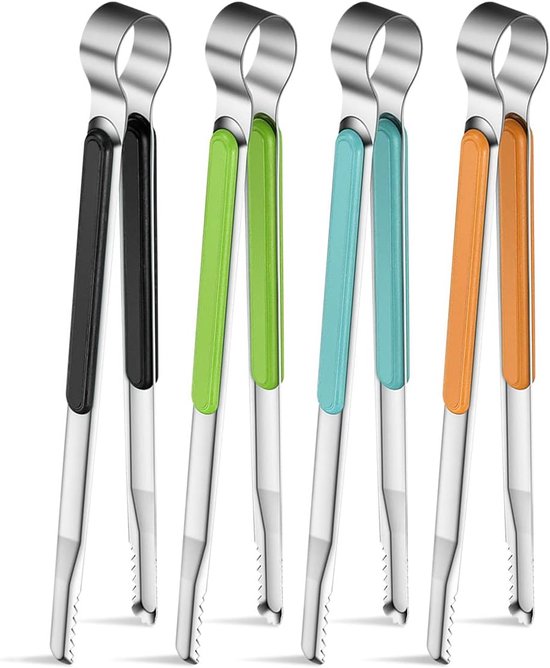 4-teiliges Set Grillzange Aus Edelstahl Küchenzange Aus Edelstahl Fleischzange Kochzange Mit Hitzebeständigen Spitzen Schwarz Grün Hellblau
