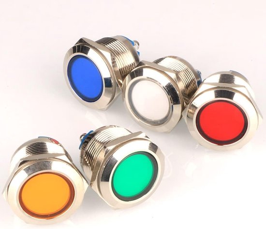 5 Stück 12v-24v 22mm Led-metall-blinkerlampe, Wasserdichte Signallampe, Rot/grün, Mit Kabel Für Auto Und Motorrad